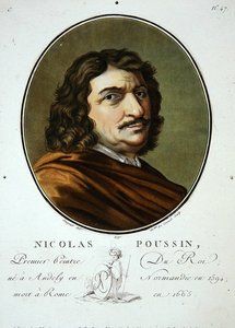 Nicolas Poussin, z „Portrety wielkich mężczyzn, wybitnych kobiet i pamiętnych poddanych Francji, grawerowane i drukowane w kolorze”, opublikowane przez Pierre Blin