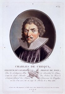 Charles de Crequi, z Portrety wielkich mężczyzn, znamienitych kobiet i pamiętnych poddanych Francji, ryty i drukowany w kolorze, wyd. Pierre Blin, 1786-92, Paryż (kolorowe grawerowanie) autorstwa Antoine Louis Francois Sergent Marceau