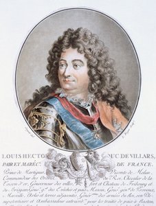 Claude Louis Hector de Villars, z „Portrety wielkich mężczyzn, znamienitych kobiet i pamiętnych poddanych Francji, grawerowane i drukowane w kolorach”, opublikowane przez Pierre Blin, 1786-92, Paryż (kolor en