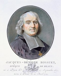 Jacques = Benigne Bossuet, z Portretów wielkich mężczyzn, wybitnych kobiet i pamiętnych poddanych Francji, grawerowane i drukowane w kolorze, wydane przez Pierre Blin, 1786-92, Paryż (kolorowe grawerowanie) autorstwa Antoine Louis Francois Sergent-Marceau