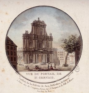 Widok portalu św. Gerwazego, zbudowanego według rysunków architekta Jacquesa Desbrossesa, Paryż. W pritoresque widokach głównych budynków Paryża autorstwa sierżanta autorstwa Antoine Louis Francois Sergent Marceau