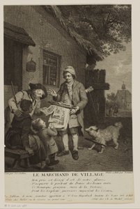 Wędrowny sprzedawca druków w wiosce Le Marchand de Village (tytuł na obiekcie) autorstwa Antoine Louis Romanet