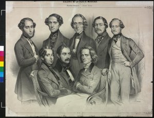 Grupa słynnych pianistów (litografia) autorstwa Antoine Maurin