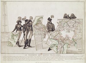 Triumf armii francuskich, Napoleon i jego generałowie trzymający mapy swoich zwycięstw w czasie pokoju w Loeben, 18 kwietnia 1797, c.1797
