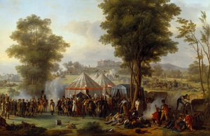 Biwak cesarza Napoleona I (1769-1821) w pobliżu zamku Ebersberg w Austrii 4.05.1809 Obraz Antoine Pierre Mongin (1761-1827) 1810 Nd. 1,35x2,03m.