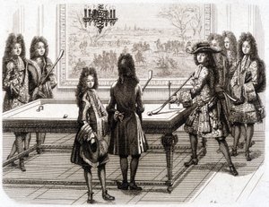 Ludwik XIV grający w bilard (z Monsieur (bratem króla), księciem Vendôme, hrabią Tuluzy, Chamillartem, le Roi, panem d