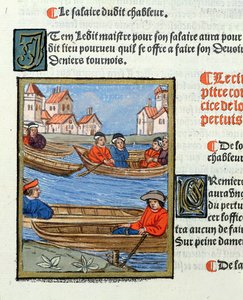 Promy na Sekwanie, z "Ordonnances Royaux de la Juridiction de la Prevote des Marchands de la Ville de Paris", 1528 (wc i gwasz na papierze)