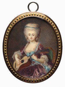 Portret kobiety z gitarą, zwana Louise DAumont, Mazarin..., koniec XVIII wieku.