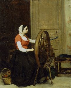 Kobieta i kołowrotek, ok. 1860?