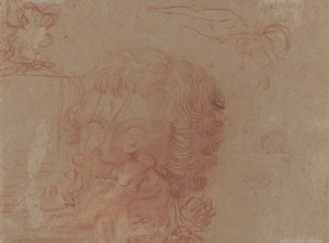 Szkice figur i kopia po rzeźbionej głowie [verso] autorstwa Antoine Watteau