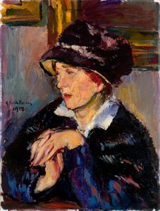 Kobieta w ciemnym kapeluszu - obraz Antona Faistauera (1887-1930) olej na płótnie