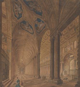Widok wnętrza bazyliki Santa Maria Maggiore, Rzym, 1833. autorstwa Anton Hallmann