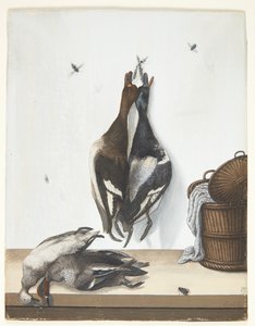 Martwa natura z czterema kaczkami i otwartym koszem autorstwa Anton Ignaz Hamilton
