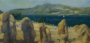 Krajobraz Attersee ze zbożowymi migdałami autorstwa Anton Josef von Kenner