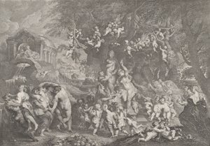 Święto Wenus, z grupami satyrów, nimf i puttów tańczących wokół posągu We..., 1732.