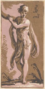 Stojący młodzieniec gestykulujący w prawo autorstwa Anton Maria Zanetti I, after Parmigianino