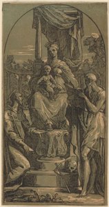Madonna z Dzieciątkiem na tronie, św. Hieronim i św. Franciszek autorstwa Anton Maria Zanetti I, after Parmigianino