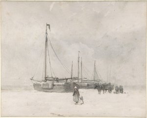 Łodzie rybackie na plaży zimą autorstwa Anton Mauve