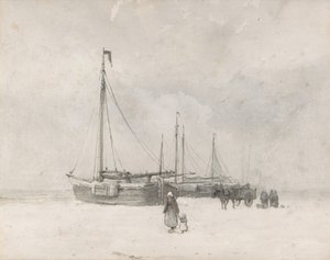 Łodzie rybackie na plaży zimą, od połowy do końca XIX wieku. autorstwa Anton Mauve
