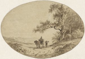 Zbieracz drewna z koniem i powozem na drodze autorstwa Anton Mauve