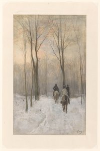 Jeźdźcy w śniegu w Haagse Bos Jeźdźcy na śniegu w lesie Haskim