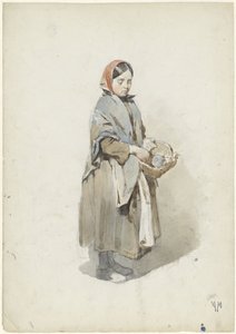Stojąca kobieta z chustą i koszem autorstwa Anton Mauve