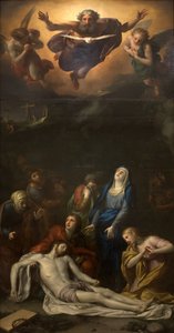 Zstąpienie z Krzyża - Wśród postaci przedstawionych wokół ciała Jezusa Chrystusa: św. Józef z Arymatei, św. Nikodem, św. Maria Magdalena, św. autorstwa Anton Raphael Mengs