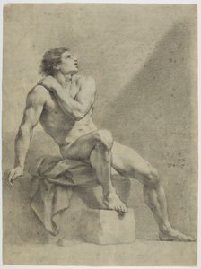 Siedzący akt męski, skierowany ukośnie w prawo, spoglądający w górę autorstwa Anton Raphael Mengs