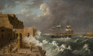 Scena portowa, Malta (olej na karcie) autorstwa Anton Schranz