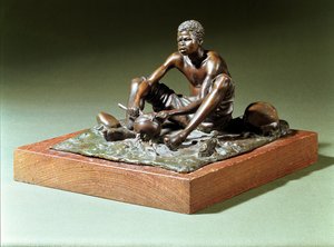 Siedzący mężczyzna z garnkiem (brąz na dębowej podstawie) autorstwa Anton van Wouw