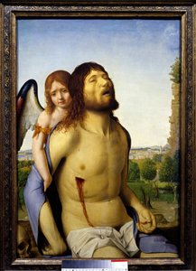 Martwy Chrystus wspierany przez anioła Obraz Antonello da Messina (1430-1479) 1476-1479 Nd. 0,74x0,51 m Madryt, Muzeum Prado - Zmarły Chrystus wspierany przez anioła. Obraz Antonello da Messina (1430-1479)