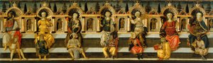 Siedem cnót - Dzieło Antonfrancesco (Anton Francesco) Guidi, zwane Scheggia (1441-1476), tempera na drewnie (49,8x159,3 cm), ok. 1467-1469 - Siedem cnót, Tempera na desce autorstwa Antonfrancesco (Anton Francesco) Guidi zwany Scheggia, ok. 1467-1469 - M autorstwa Antonfrancesco dello Scheggia