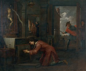 Św. Franciszek otrzymuje Order od Krucyfiksu u Św. Damiana na naprawę Domu Bożego autorstwa Antoni Viladomat Y Manalt