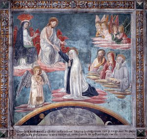 Życie św. Franceski Romany: Podczas ekstazy Boski Odkupiciel bierze Francescę za prawą rękę (Fresco