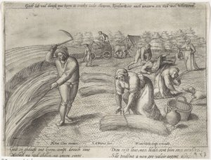 Żniwa Uprawa zbóż (tytuł serii) autorstwa Antonie Wierix (II) (possibly)