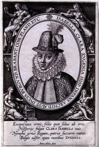 Portret Izabeli Klary Eugenii Austrii (1566-1633) żony Alberta, arcyksięcia Austrii (1559-1621) (rycina) autorstwa Antonie Wierix