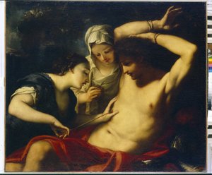 Św. Sebastian (męczennik z początku IV wieku), Św. Irena (z Rzymu, męczennica w 304) i Św. Łucja (z Syrakuz, męczennik ok. 303 lub 310) (Święci Sebastian, Irena i Łucja) - Obraz Antonio Balestry (1666-1740) ), olej na płótnie - sztuka włoska (Werona)