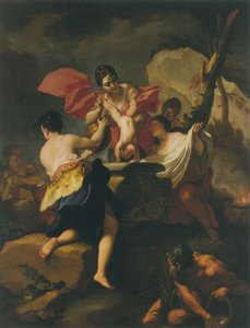 Thetis zanurza niemowlę Achillesa w wodzie ze Styksu