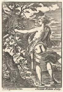 Polowanie na Callisto z naciągniętą kokardą, wg Parmigianino, 1720-1740. autorstwa Antonio Belemo