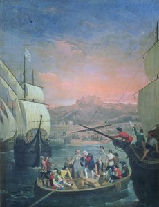 Wyjazd Santa Maria, Pinta i Nina z Palos w 1492 (olej na płótnie)