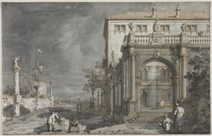 Capriccio: Pałac z dziedzińcem nad Zalewem, ok. 1930 r. 1750-1755. autorstwa Giovanni Antonio Canal