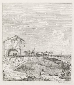 Widoki: Wagon przejeżdżający przez most autorstwa Antonio Canaletto