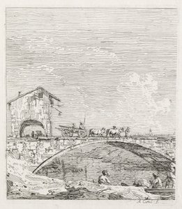 Widoki: Wagon przejeżdżający przez most, 1735-1746. autorstwa Giovanni Antonio Canal