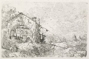 Odsłony: Kobieta rysująca wodę pod łukiem, 1735-1746. autorstwa Giovanni Antonio Canal