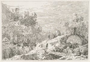 Views: Górski krajobraz z pięcioma mostami autorstwa Antonio Canaletto