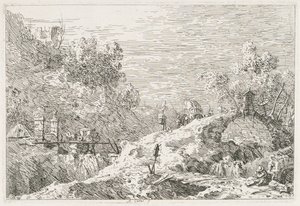Widoki: Krajobraz górski z pięcioma mostami, 1735-1746. autorstwa Giovanni Antonio Canal
