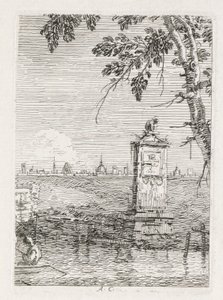 Widoki: Mały pomnik pod drzewem, 1735-1746. autorstwa Giovanni Antonio Canal