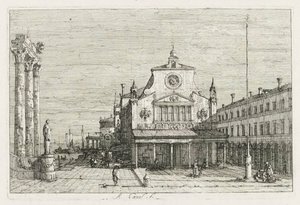 Widoki: Trzy Kolumny i Statua na Wybrzeżu Morza autorstwa Antonio Canaletto