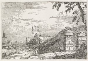 Widoki: Dwa zrujnowane filary, 1735-1746. autorstwa Giovanni Antonio Canal