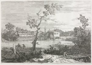 Widoki: Widok na Burano, miasto na wyspie na lagunie weneckiej, 1735-1746. autorstwa Giovanni Antonio Canal